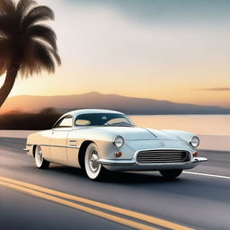 A modern vintage car with sleek lines and a retro design