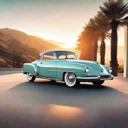 A modern vintage car with sleek lines and a retro design