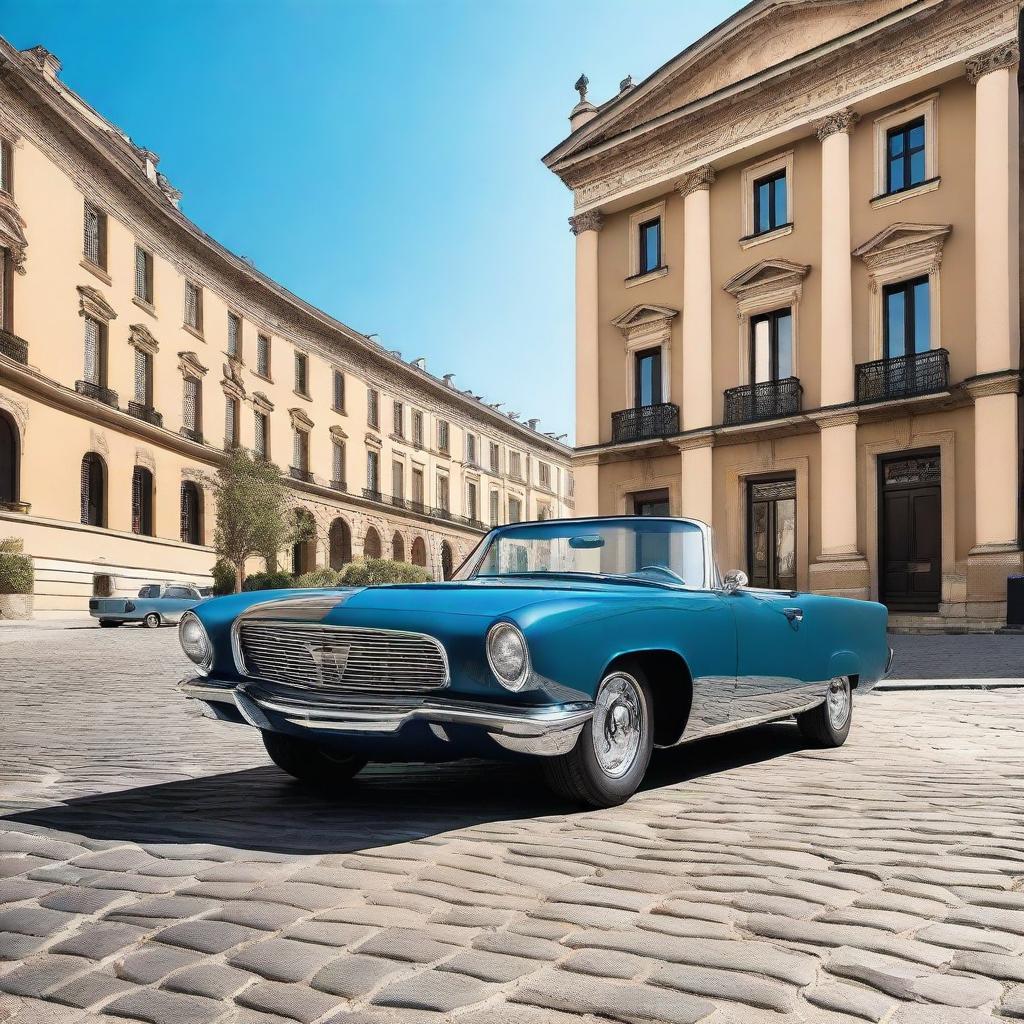 A sleek, modern vintage car with a glossy finish, blending classic design elements with contemporary features