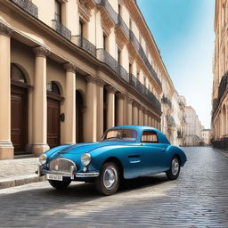 A sleek, modern vintage car with a glossy finish, blending classic design elements with contemporary features