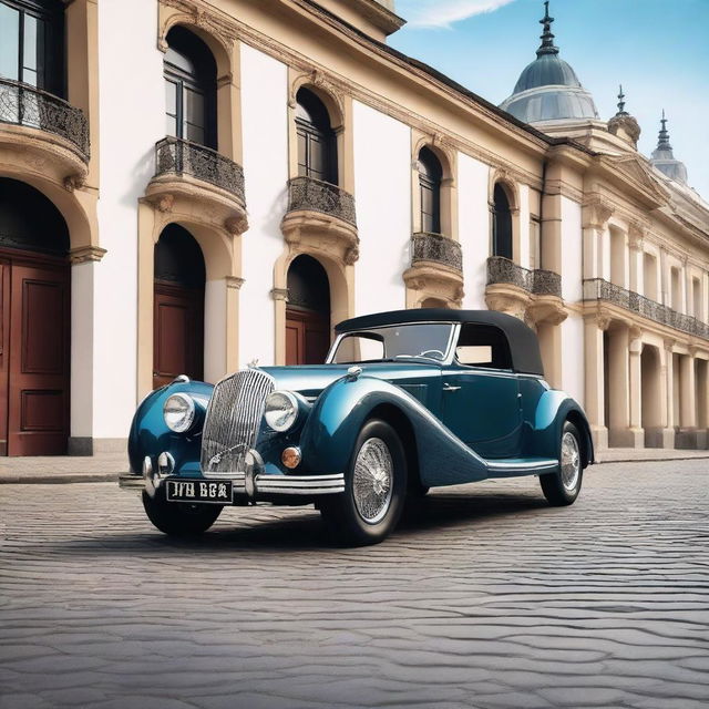 A sleek, modern vintage car with a glossy finish, blending classic design elements with contemporary features