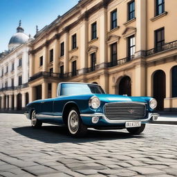 A sleek, modern vintage car with a glossy finish, blending classic design elements with contemporary features