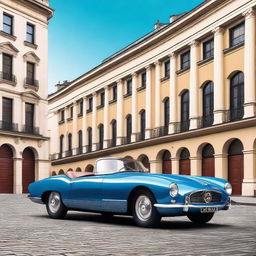 A sleek, modern vintage car with a glossy finish, blending classic design elements with contemporary features