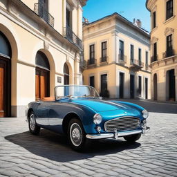 A sleek, modern vintage car with a glossy finish, blending classic design elements with contemporary features