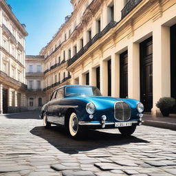 A sleek, modern vintage car with a glossy finish, blending classic design elements with contemporary features