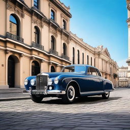 A sleek, modern vintage car with a glossy finish, blending classic design elements with contemporary features