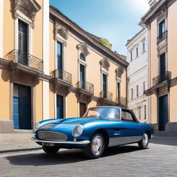 A sleek, modern vintage car with a glossy finish, blending classic design elements with contemporary features