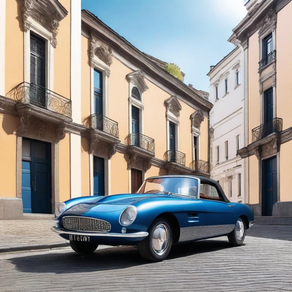 A sleek, modern vintage car with a glossy finish, blending classic design elements with contemporary features