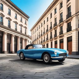 A sleek, modern vintage car with a glossy finish, blending classic design elements with contemporary features