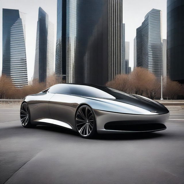 A sleek, modern 40-foot car with a futuristic design, featuring smooth lines, advanced technology, and a luxurious interior