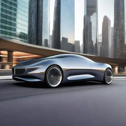 A sleek, modern 40-foot car with a futuristic design, featuring smooth lines, advanced technology, and a luxurious interior