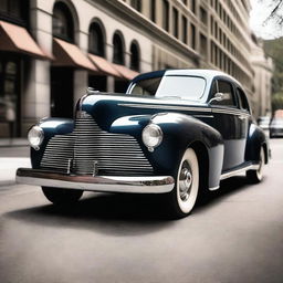 A sleek, modernized version of a 1940s car