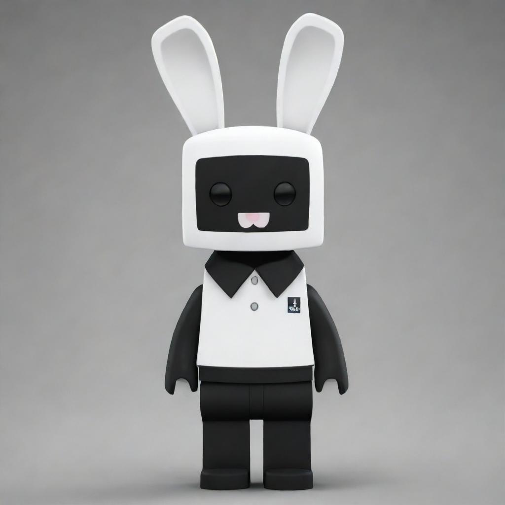 A Roblox character designed as a bunny with white and black skin. The character features a collar and has tall, white ears.