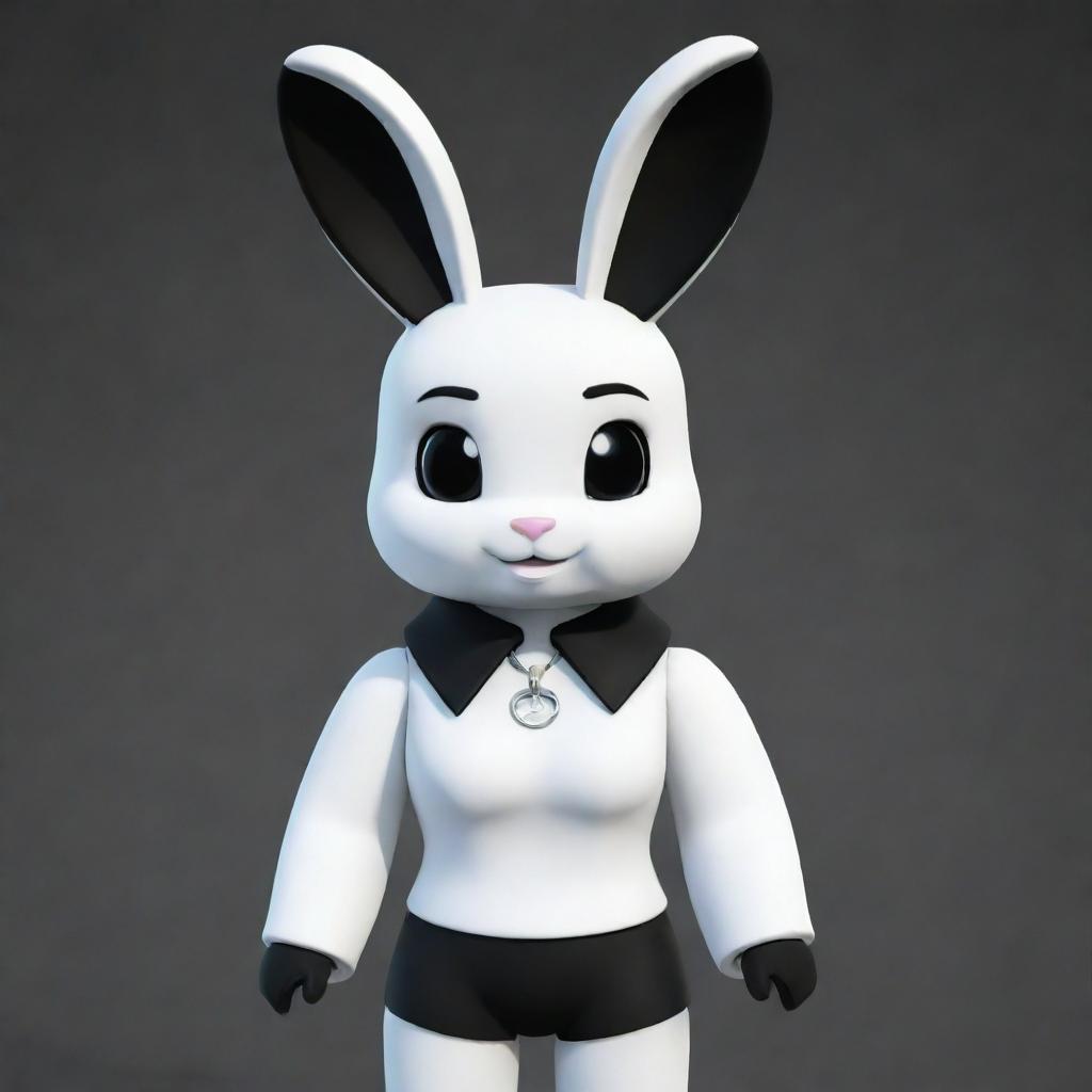 A female Roblox character designed as a bunny with white and black skin. The character sports a collar and has perky, white ears.