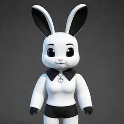 A female Roblox character designed as a bunny with white and black skin. The character sports a collar and has perky, white ears.