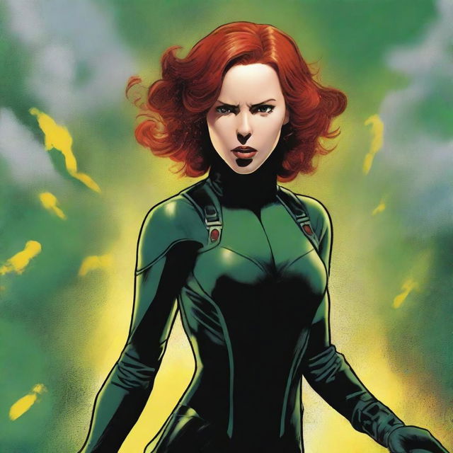 A detailed illustration of Natasha Romanoff, also known as Black Widow, in her iconic black suit from the Marvel universe