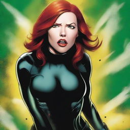 A detailed illustration of Natasha Romanoff, also known as Black Widow, in her iconic black suit from the Marvel universe