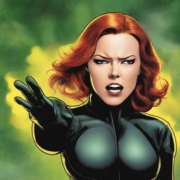 A detailed illustration of Natasha Romanoff, also known as Black Widow, in her iconic black suit from the Marvel universe