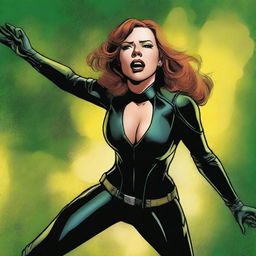 A detailed illustration of Natasha Romanoff, also known as Black Widow, in her iconic black suit from the Marvel universe