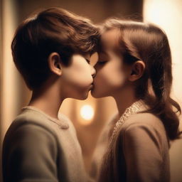 A romantic scene of a boy and girl sharing a passionate kiss