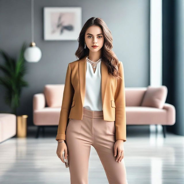 A confident and stylish girl posing in a trendy outfit