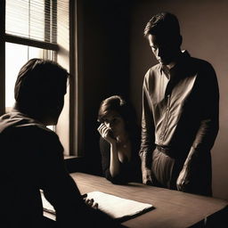 A dark and moody scene depicting a husband's secret infidelity