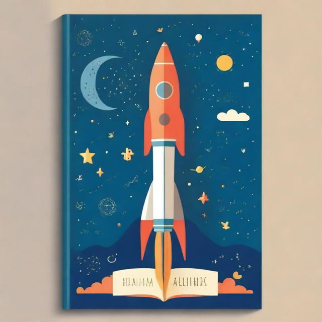 A captivating book cover for a mathematics book featuring a rocket and a spaceship soaring through a starry night sky