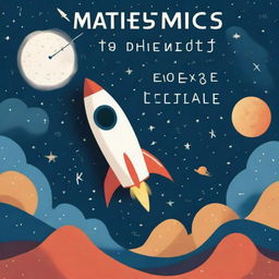 A captivating book cover for a mathematics book featuring a rocket and a spaceship soaring through a starry night sky