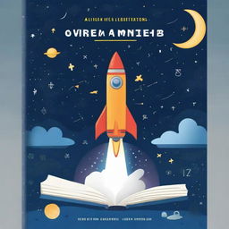 A captivating book cover for a mathematics book featuring a rocket and a spaceship soaring through a starry night sky