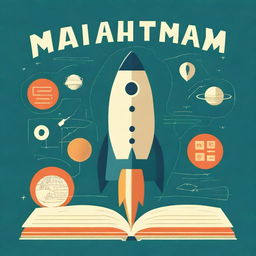 A vintage-style book cover for a Class 12 mathematics book featuring a rocket and a spaceship