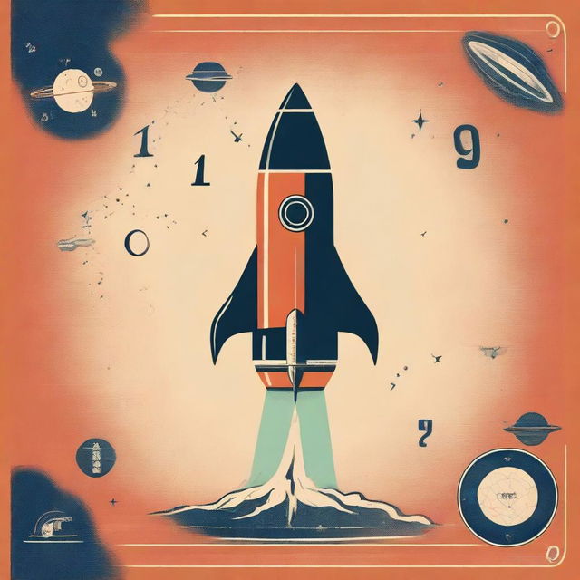 A vintage-style book cover for a Class 12 mathematics book featuring a rocket and a spaceship