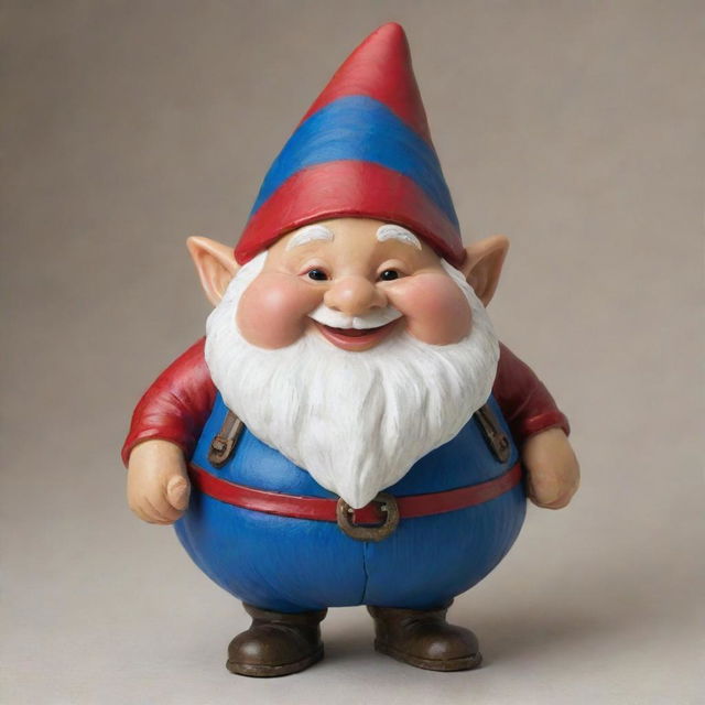 An extremely plump, almost spherical gnome with a joyous face and jolly demeanor, clad in traditional gnome clothing