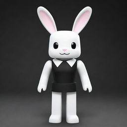 A female Roblox character designed as a bunny with a white head and arms, and a black torso and legs. She features a black collar and has tall, white ears.