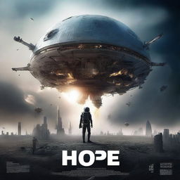 Design a movie poster for a futuristic disaster film titled 'Hope'