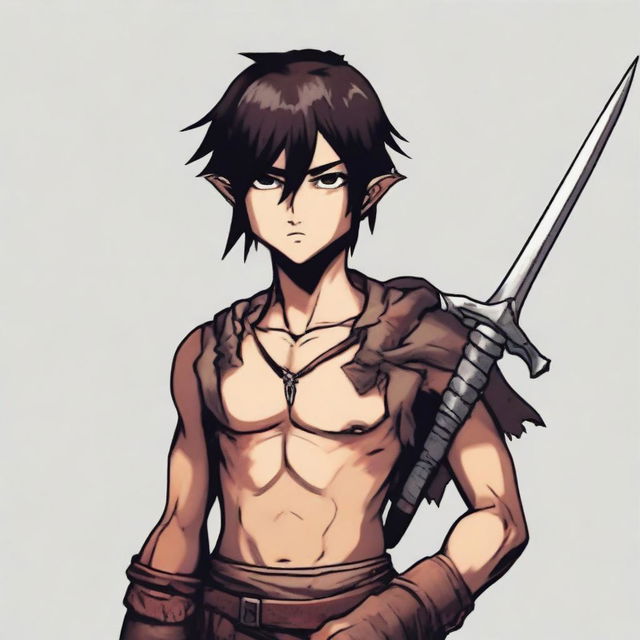 A slender boy with a barbarian outfit, holding two daggers in his hands