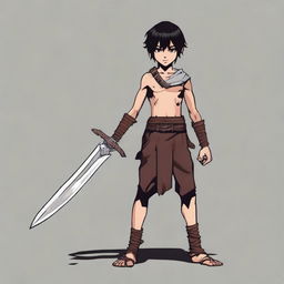 A slender boy with a barbarian outfit, holding two daggers in his hands