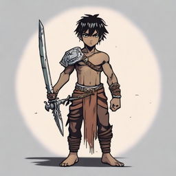 A slender boy with a barbarian outfit, holding two daggers in his hands