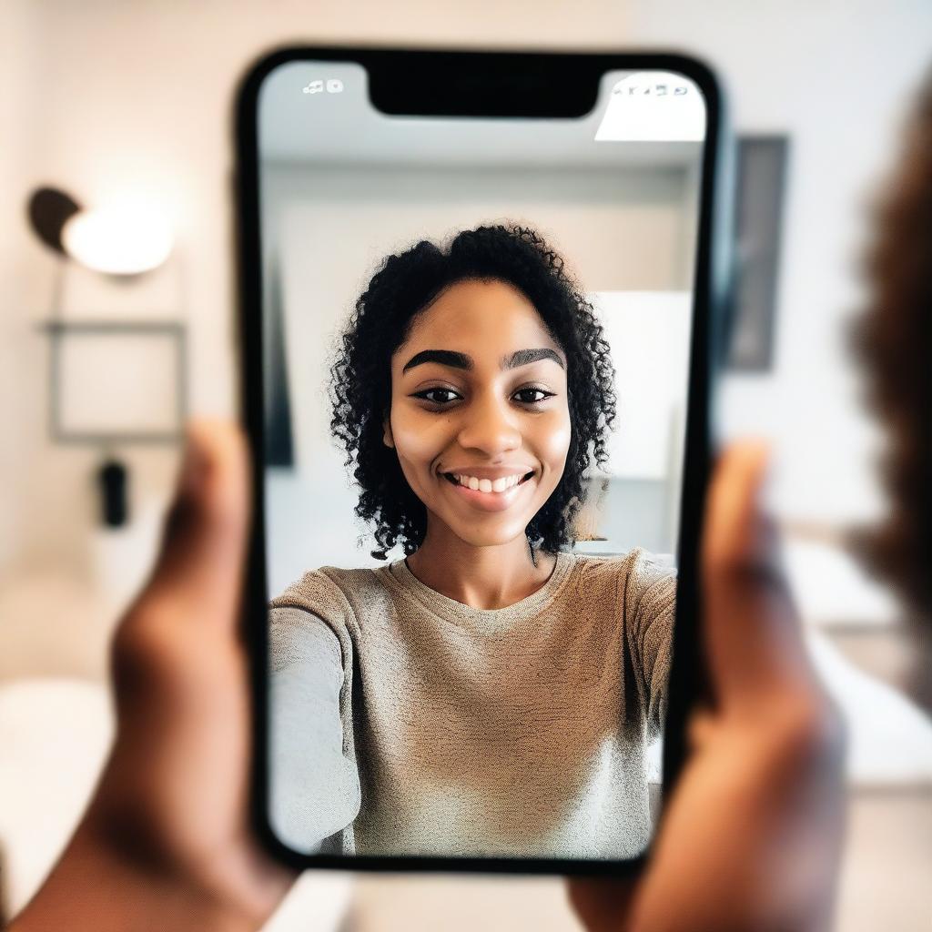 A person taking a selfie in front of a mirror with their iPhone