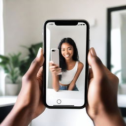 A person taking a selfie in front of a mirror with their iPhone