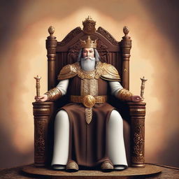 Create an image of a majestic king sitting on a grand throne, surrounded by elements that represent Java programming language