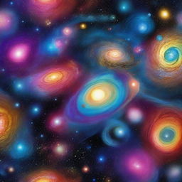 A stunning depiction of the universe, showcasing galaxies, stars, and cosmic phenomena in vibrant colors