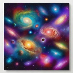 A stunning depiction of the universe, showcasing galaxies, stars, and cosmic phenomena in vibrant colors