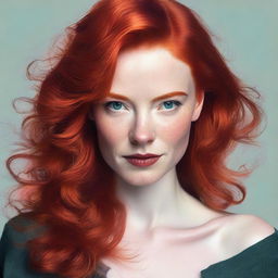 A vibrant and detailed portrait of a person with striking red hair