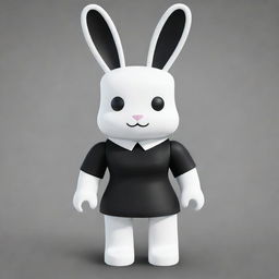 A female Roblox character styled as a bunny with white arms and head, black torso and legs, accompanied by a black collar and white ears.