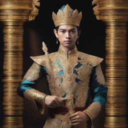 A young Javanese king holding a shining keris in his right hand