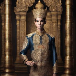 A young Javanese king holding a shining keris in his right hand