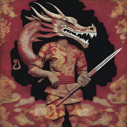 A king wearing traditional Javanese batik clothing and holding a dragon weapon