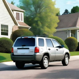 A realistic image of a 2003 Ford Escape in silver color