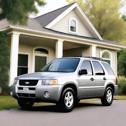 A realistic image of a 2003 Ford Escape in silver color