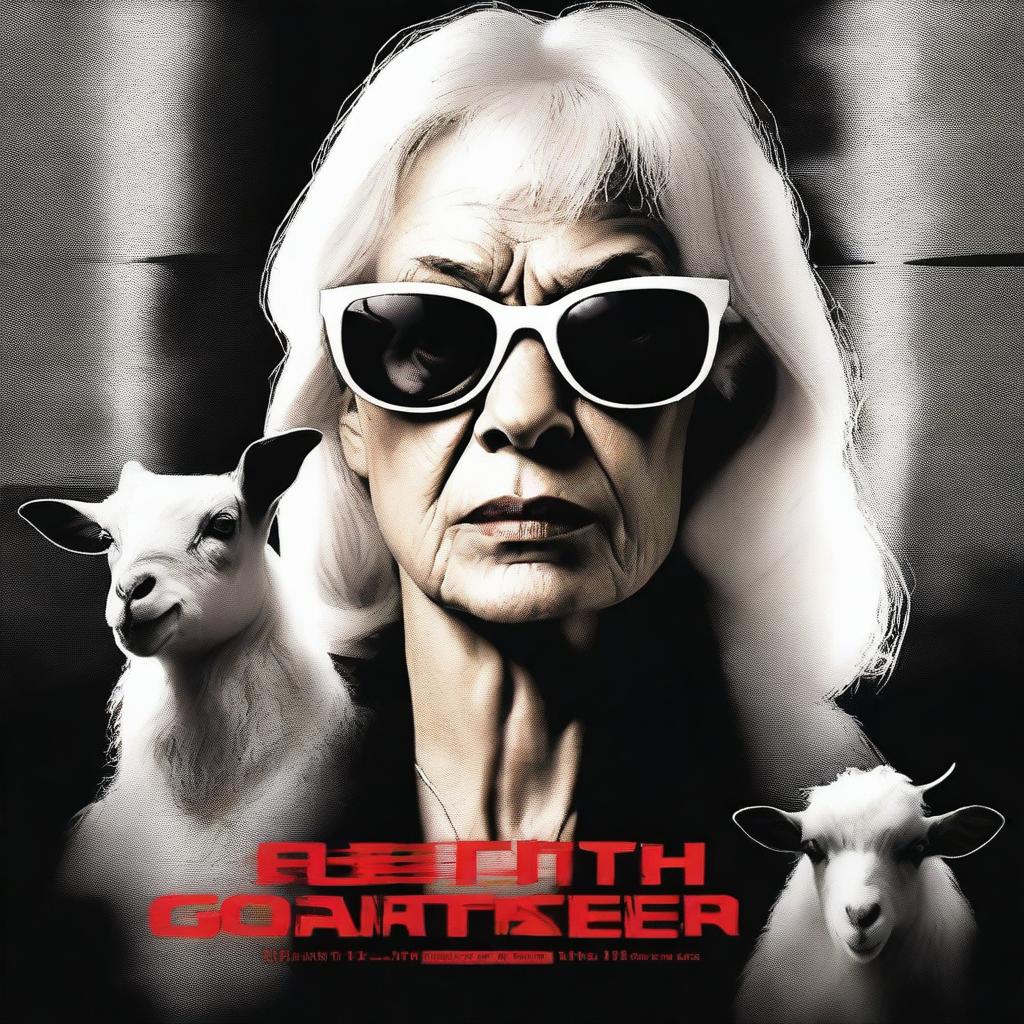 Create a movie poster for a mafia movie titled 'The Goatmother'